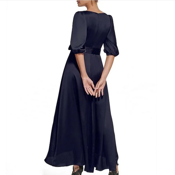 DNKY by Donna Karan 3/4 balloon sleeve v neck faux wrap gown - Picture 2 of 11